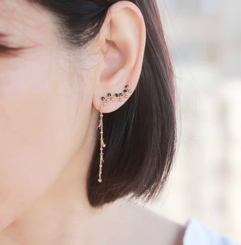 【禮物】流動金沙-黑尖晶石 水晶珍珠14KGF輕感減壓耳環 耳