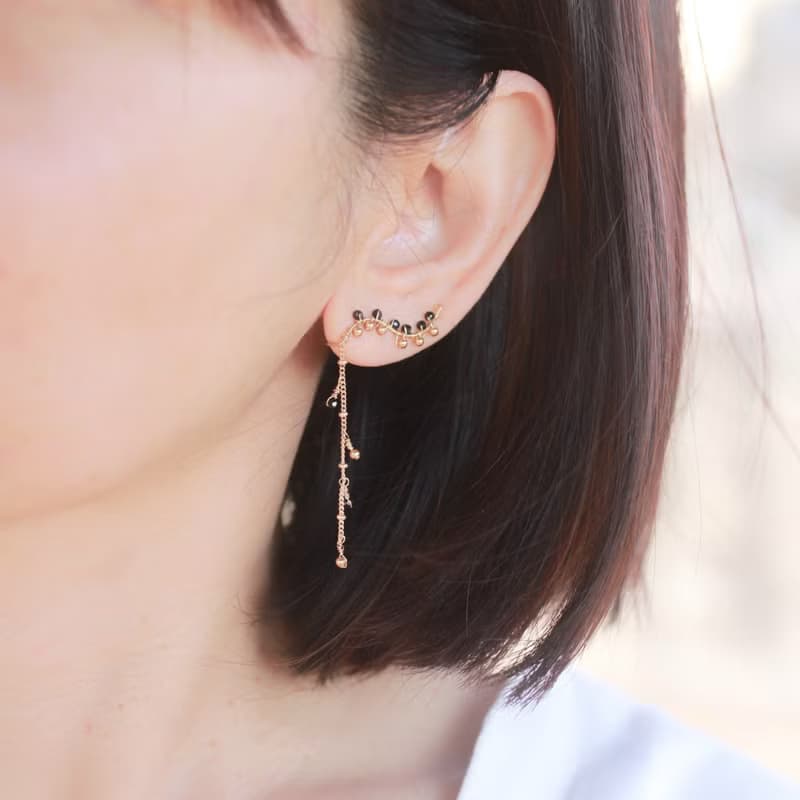 【禮物】流動金沙-黑尖晶石 水晶珍珠14KGF輕感減壓耳環 耳