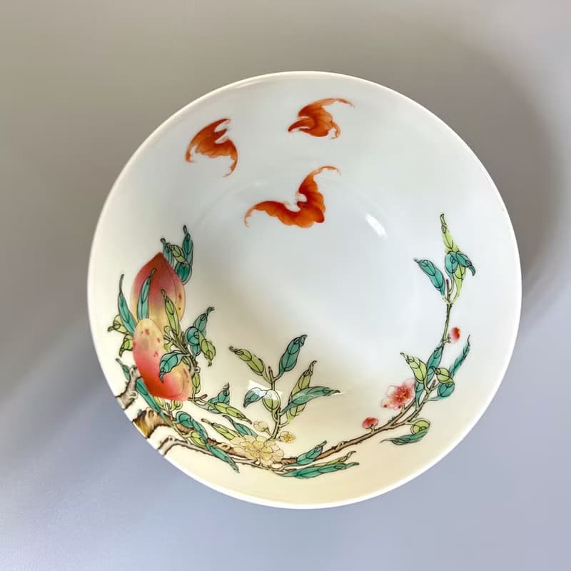 清 雍正 粉彩過枝福壽雙全紋碗