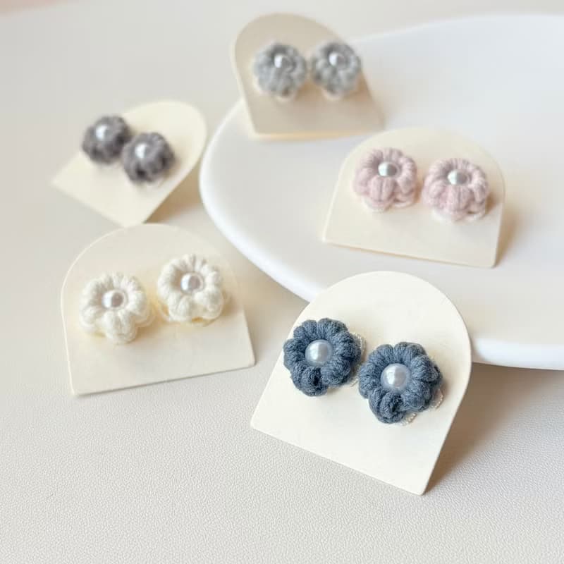 【原創－飾品】珍珠花 手作編織 耳環 耳針 耳夾