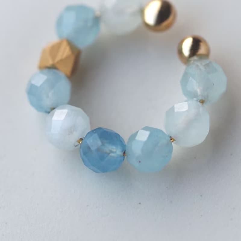 | 2way | アクアマリン×淡水パールのリングカフ | イヤーカフ・リング  | ３月・6月誕生石