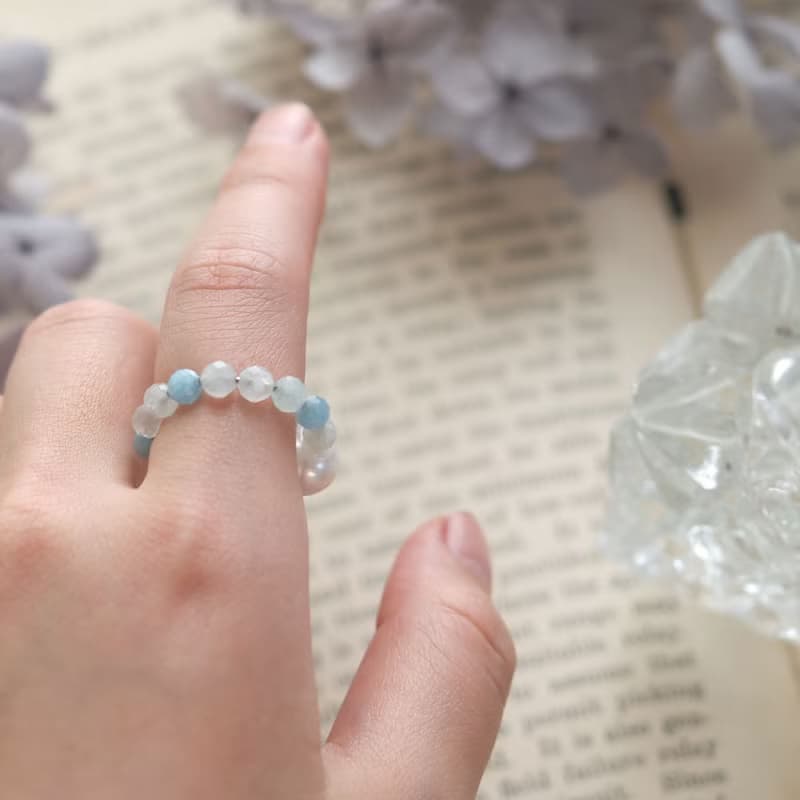 | 2way | アクアマリン×淡水パールのリングカフ | イヤーカフ・リング  | ３月・6月誕生石