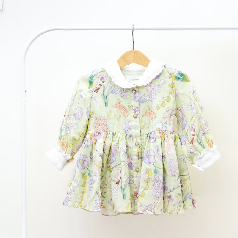 【KID SIZE 80-120】英倫花園小童洋裝 夏綠蒂 附綁帶