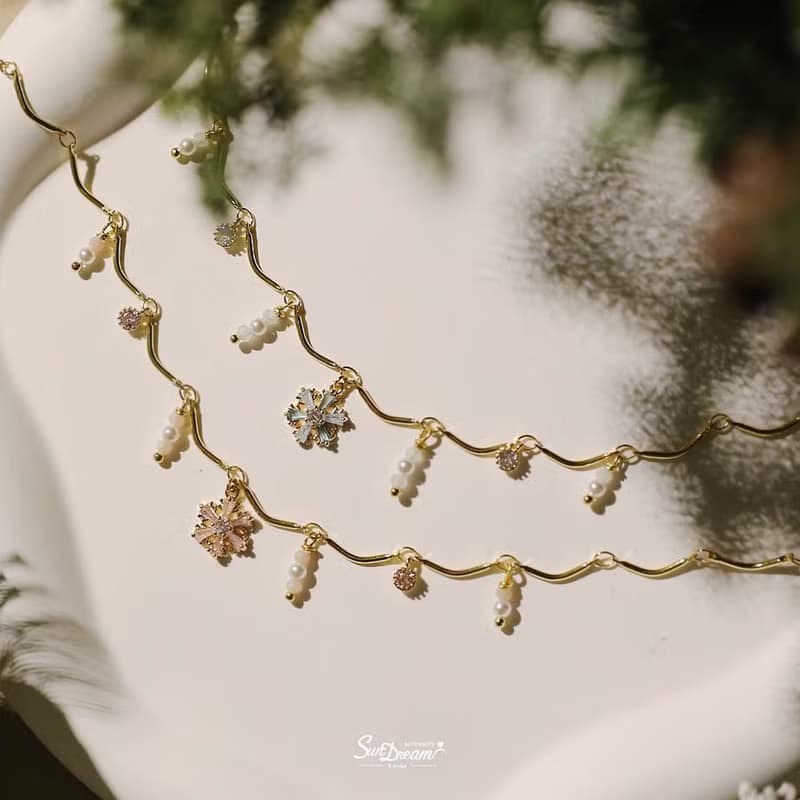 雪花粉歐泊珍珠項鍊 歐泊項鍊 歐泊 項鍊 聖誕禮物 生日禮物 雪花