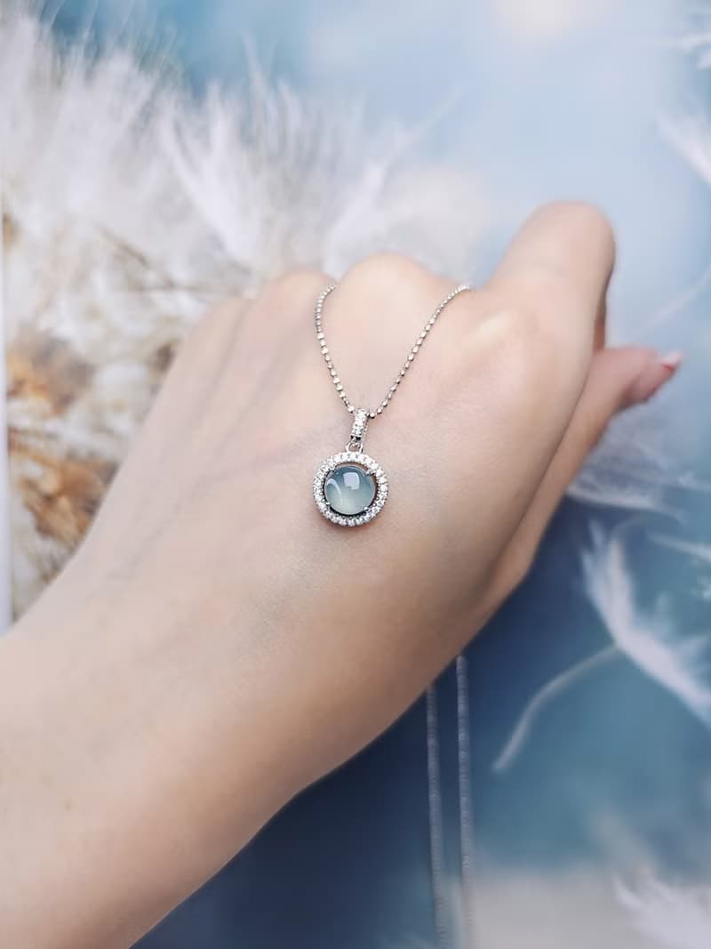財水|高貴女神|A貨翡翠高冰藍蛋面7mm純銀鍍18k吊墜