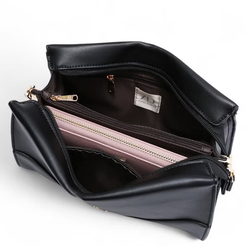 ANNA DOLLY 輕盈雙色斜背包 黑色