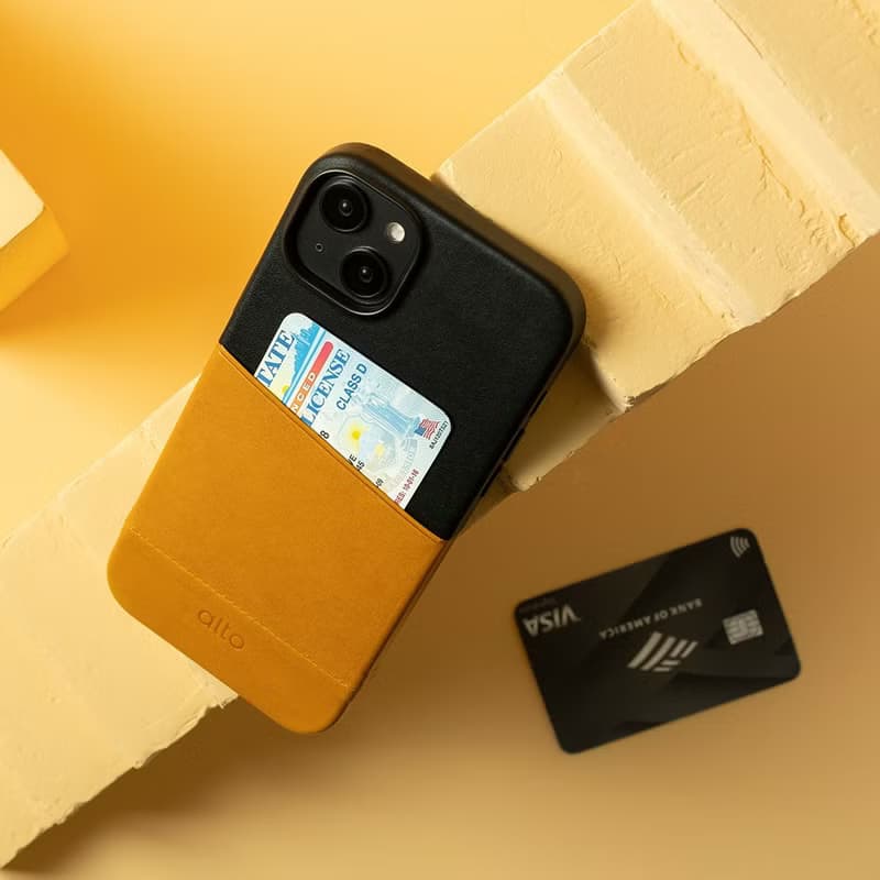 插卡防摔皮革手機殼iPhone 14系列—焦糖棕/渡鴉黑