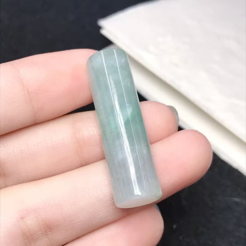 冰種飄綠翡翠圓玉印章 | 天然緬甸玉A貨翡翠 | 送禮