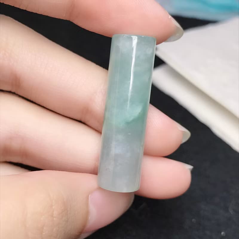 冰種飄綠翡翠圓玉印章 | 天然緬甸玉A貨翡翠 | 送禮