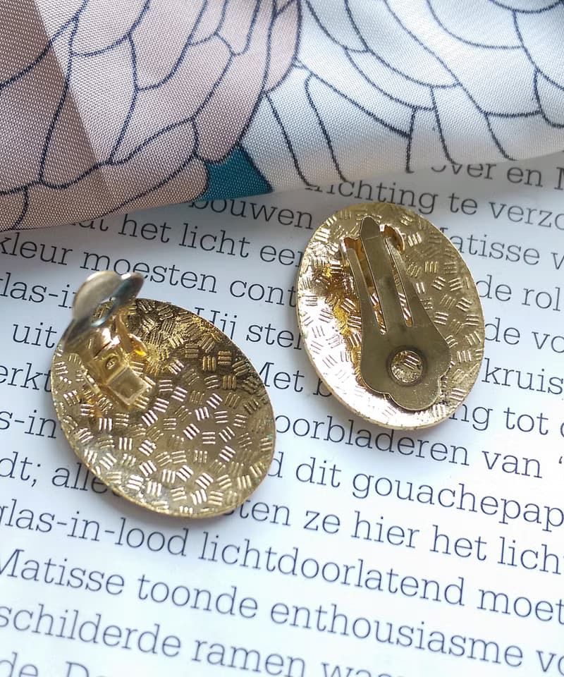 Vintage Jewelry  西洋古董飾品 景泰藍 紫底鬱金香花卉 夾式耳環