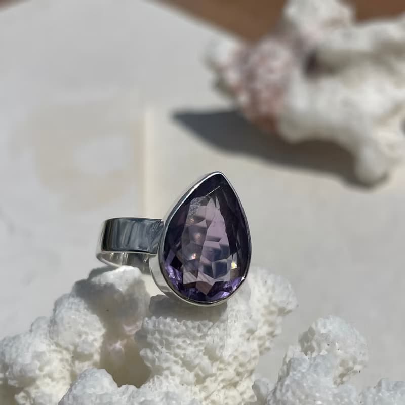 紫水晶銀戒指,紫水晶銀 925,紫色戒指,梨形戒指