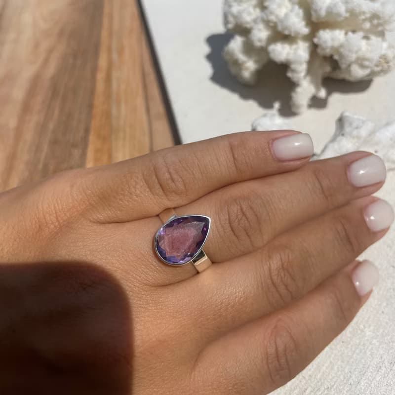 紫水晶銀戒指,紫水晶銀 925,紫色戒指,梨形戒指