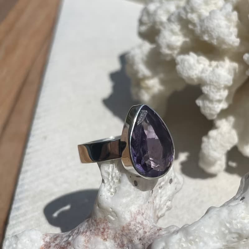 紫水晶銀戒指,紫水晶銀 925,紫色戒指,梨形戒指