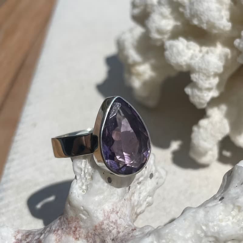 紫水晶銀戒指,紫水晶銀 925,紫色戒指,梨形戒指