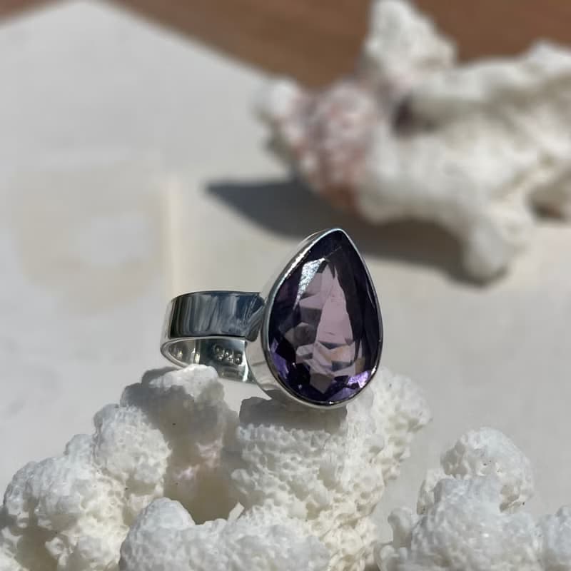 紫水晶銀戒指,紫水晶銀 925,紫色戒指,梨形戒指