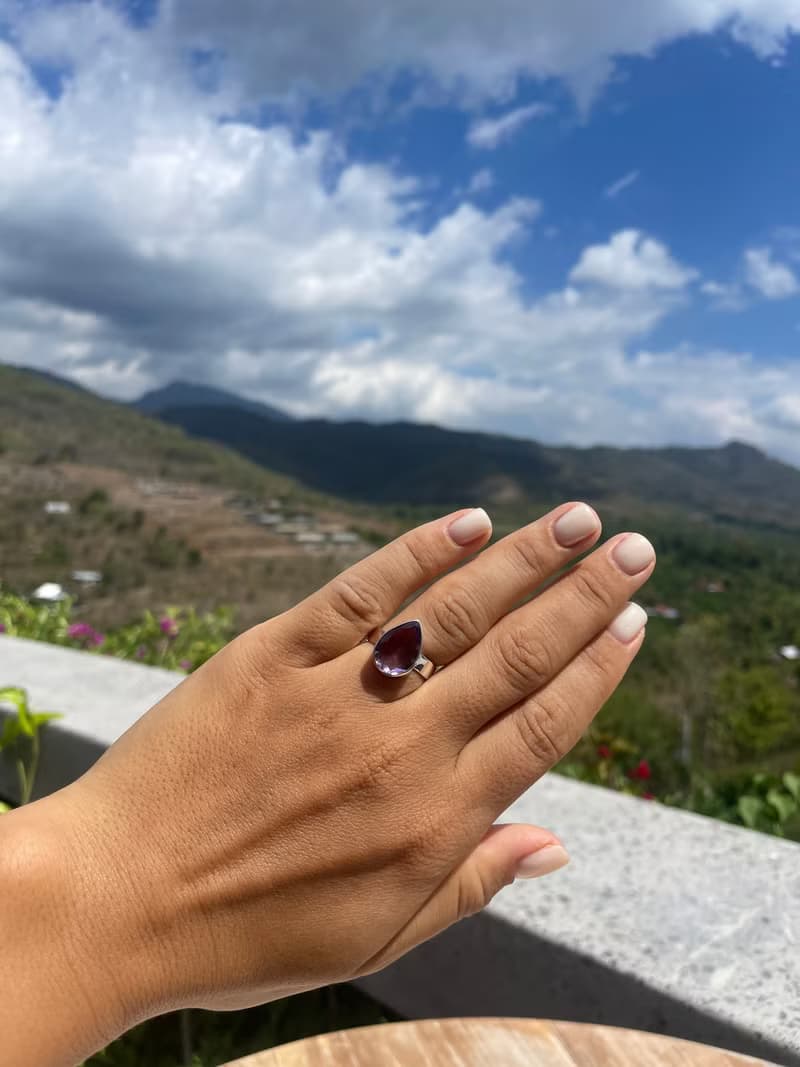 紫水晶銀戒指,紫水晶銀 925,紫色戒指,梨形戒指