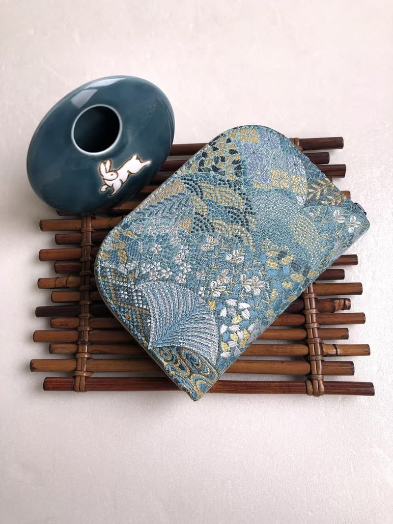 京西陣金襴錦織【墨境花傘/碧綠花傘】-短夾/皮夾/零錢包/禮物