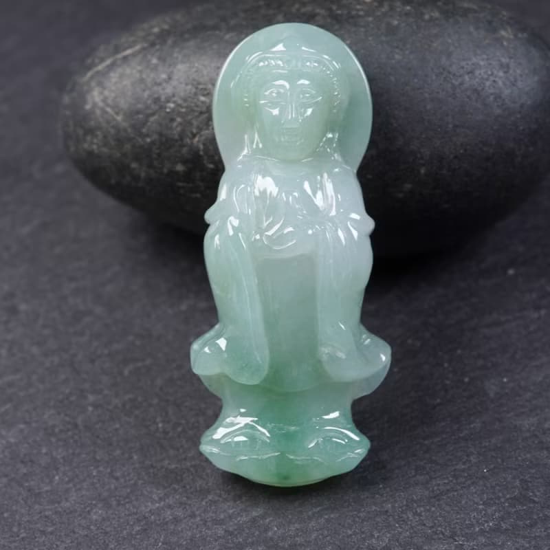 冰種飄綠翡翠觀音菩薩項鍊 | 天然緬甸玉翡翠A貨 | 送禮