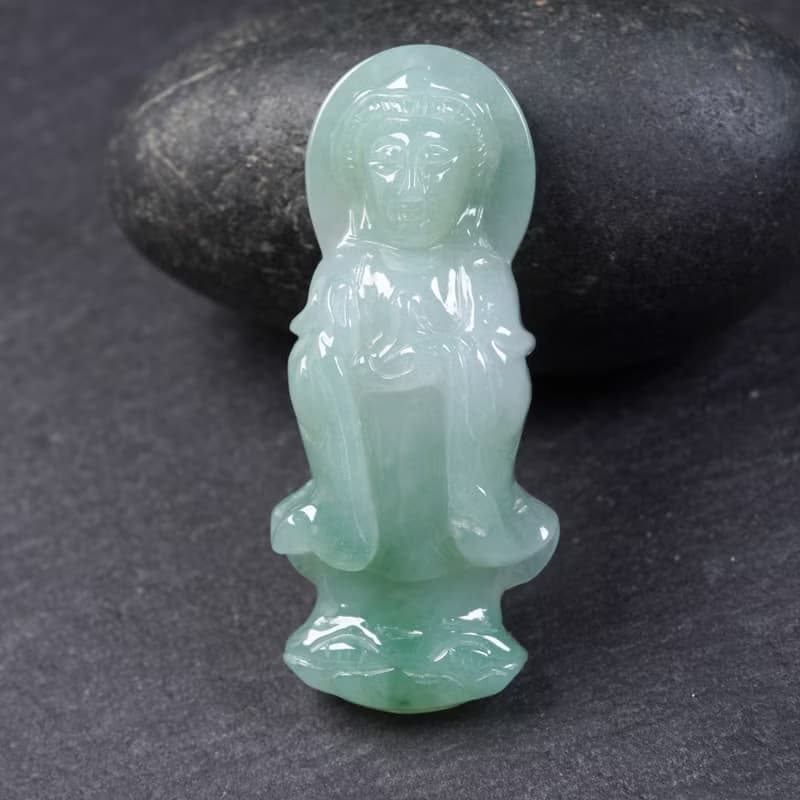 冰種飄綠翡翠觀音菩薩項鍊 | 天然緬甸玉翡翠A貨 | 送禮