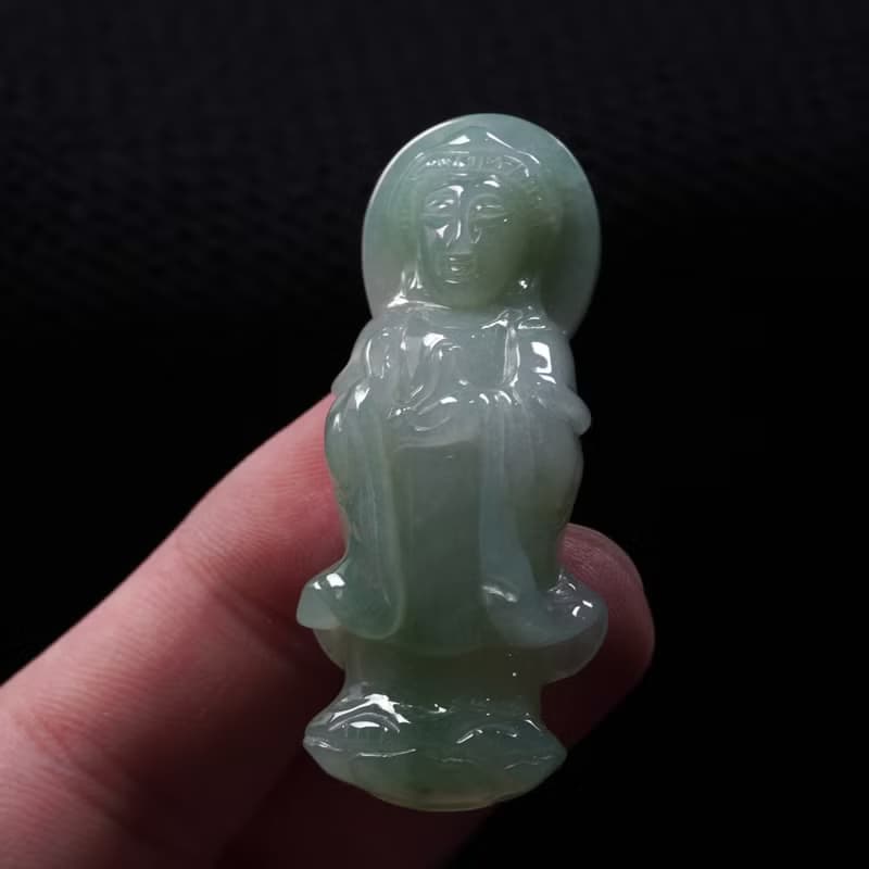 冰種飄綠翡翠觀音菩薩項鍊 | 天然緬甸玉翡翠A貨 | 送禮