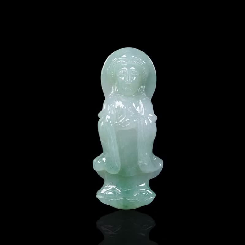 冰種飄綠翡翠觀音菩薩項鍊 | 天然緬甸玉翡翠A貨 | 送禮