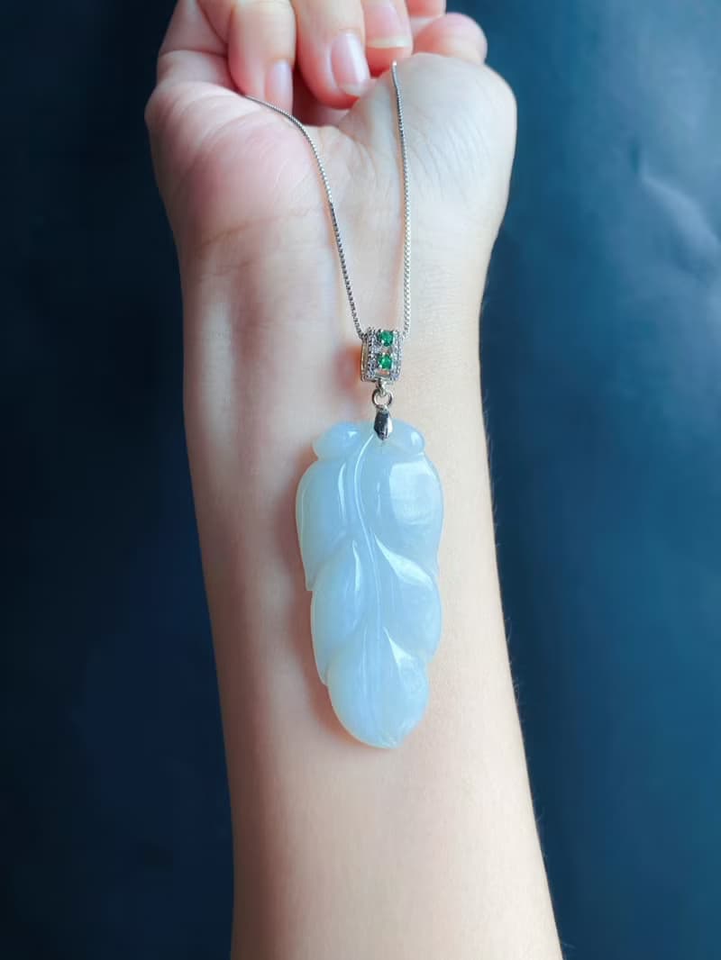 天然緬甸玉翡翠 冰藍綠底 葉子 金枝玉葉 項鍊 s925 玉石 禮物