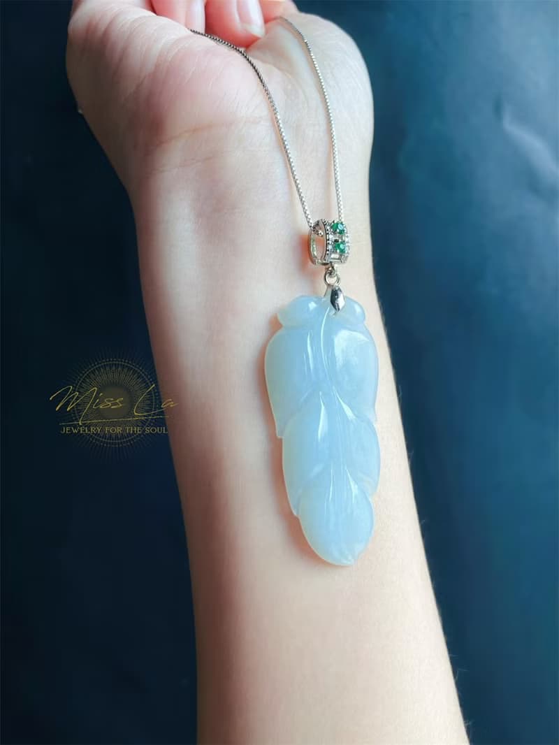 天然緬甸玉翡翠 冰藍綠底 葉子 金枝玉葉 項鍊 s925 玉石 禮物