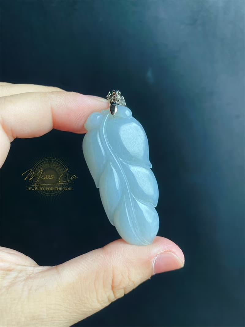 天然緬甸玉翡翠 冰藍綠底 葉子 金枝玉葉 項鍊 s925 玉石 禮物