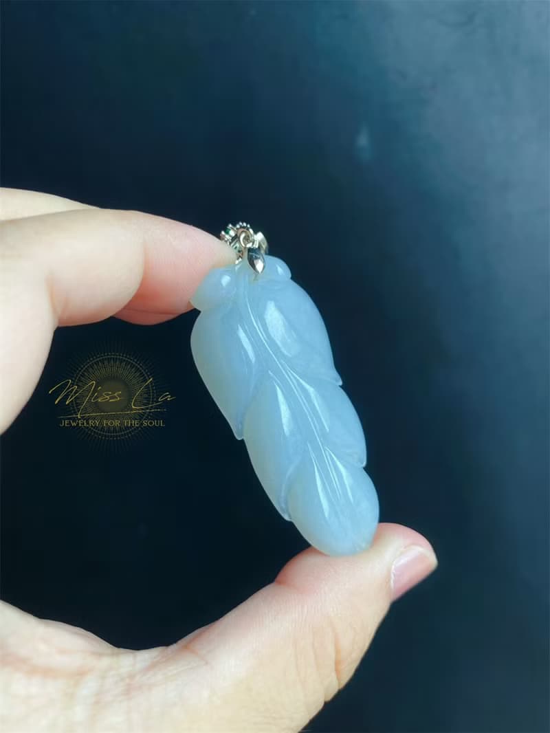 天然緬甸玉翡翠 冰藍綠底 葉子 金枝玉葉 項鍊 s925 玉石 禮物