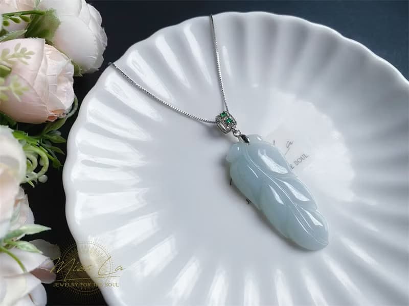 天然緬甸玉翡翠 冰藍綠底 葉子 金枝玉葉 項鍊 s925 玉石 禮物