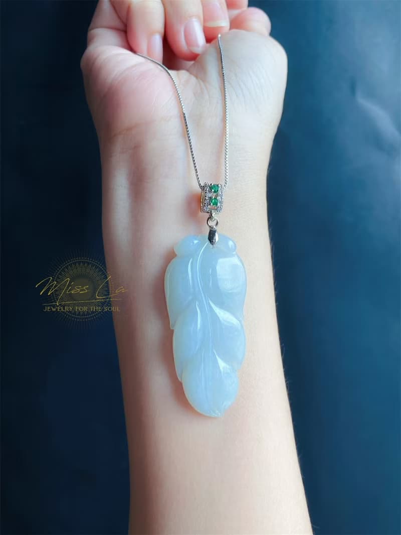 天然緬甸玉翡翠 冰藍綠底 葉子 金枝玉葉 項鍊 s925 玉石 禮物