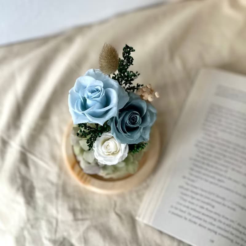 藍色小精靈永生花植生花盅_貳伍花坊
