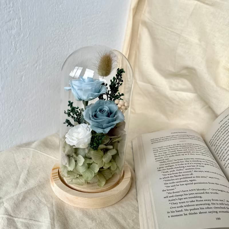 藍色小精靈永生花植生花盅_貳伍花坊