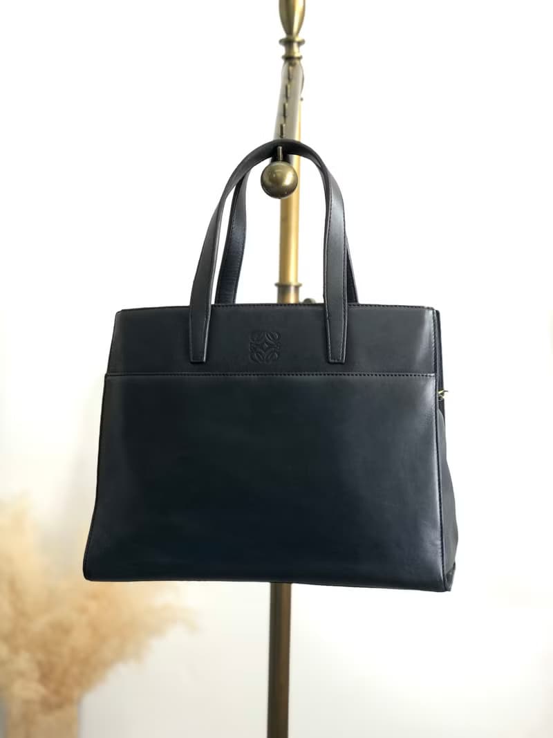 【 日本直送　名牌中古包 】LOEWE ロエベ ハンドバッグ ダークネイビー レザー vintage ヴィンテージ オールド fgfjhr