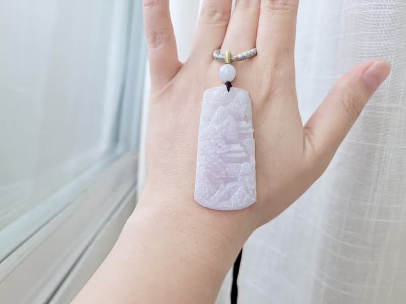 【純翠】天然翡翠 冰紫全透種水美山水牌 養成系 附臺灣證書