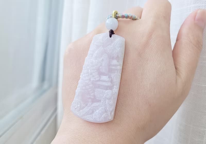 【純翠】天然翡翠 冰紫全透種水美山水牌 養成系 附臺灣證書