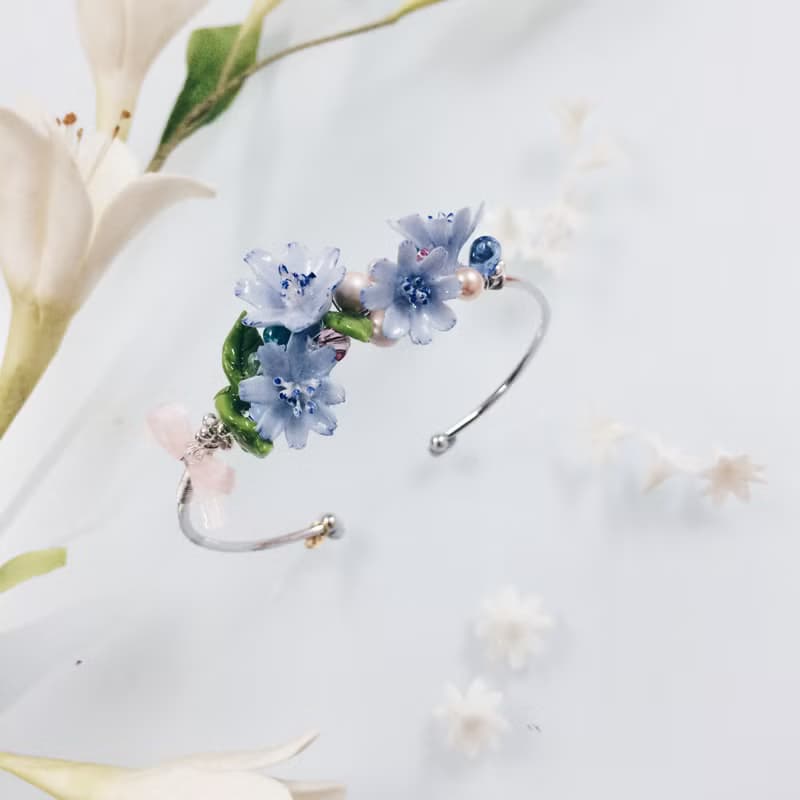 Pamycarie夏日樹脂黏土花束925銀線鍍14K金銅手鐲