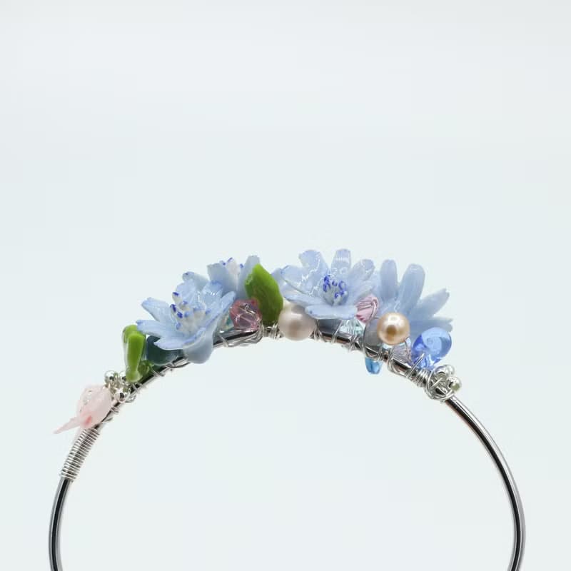 Pamycarie夏日樹脂黏土花束925銀線鍍14K金銅手鐲