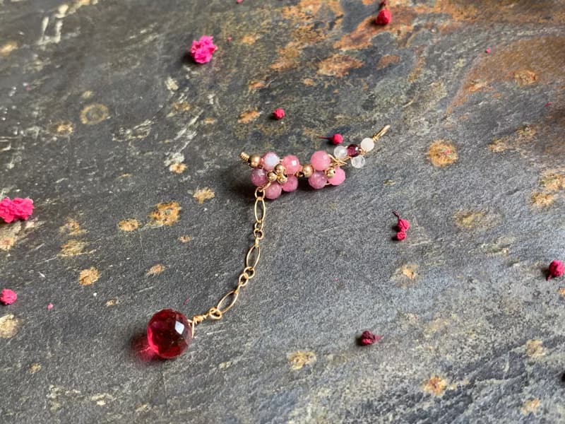 花見櫻花 天然粉紅碧璽 紅石英石 單邊14KGF無痛耳夾-耳針共用