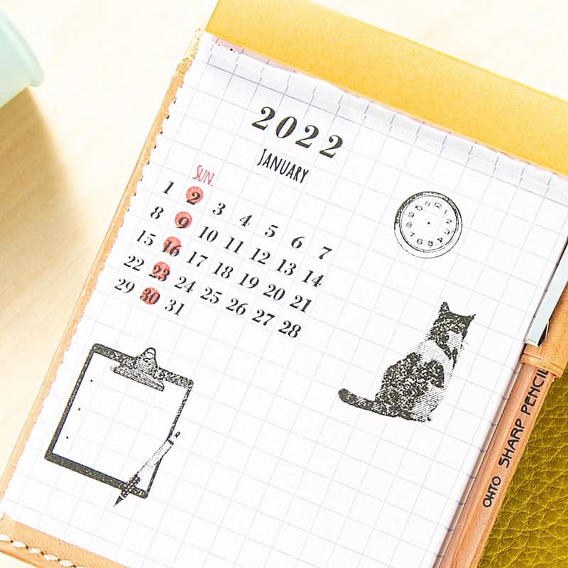 日曜日可変カレンダー猫　貼ってはがせるフォトポリマー製クリアスタンプ TO-MEI HAN