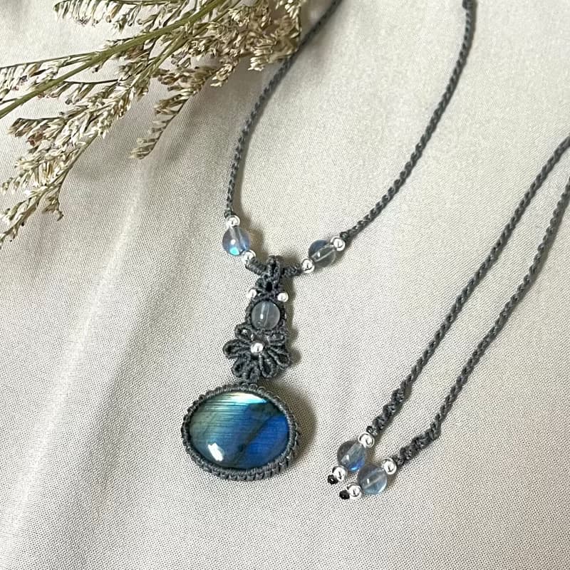 拉長石編織項鍊/藍綠漸層光