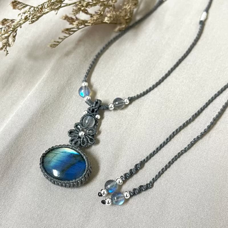 拉長石編織項鍊/藍綠漸層光