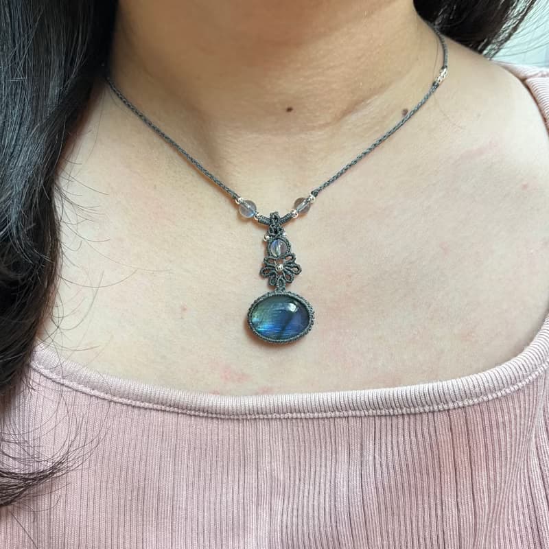 拉長石編織項鍊/藍綠漸層光