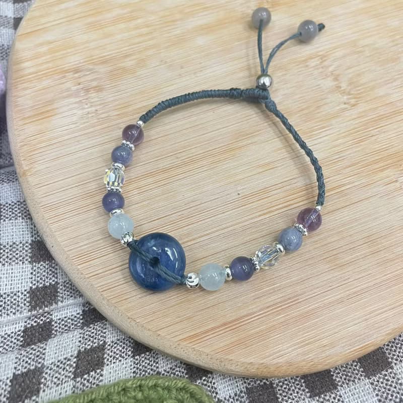 藍晶石平安扣調整式編織手鍊