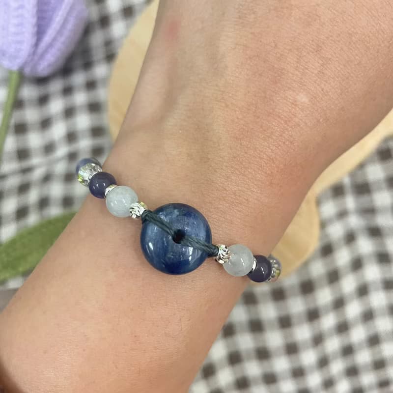 藍晶石平安扣調整式編織手鍊