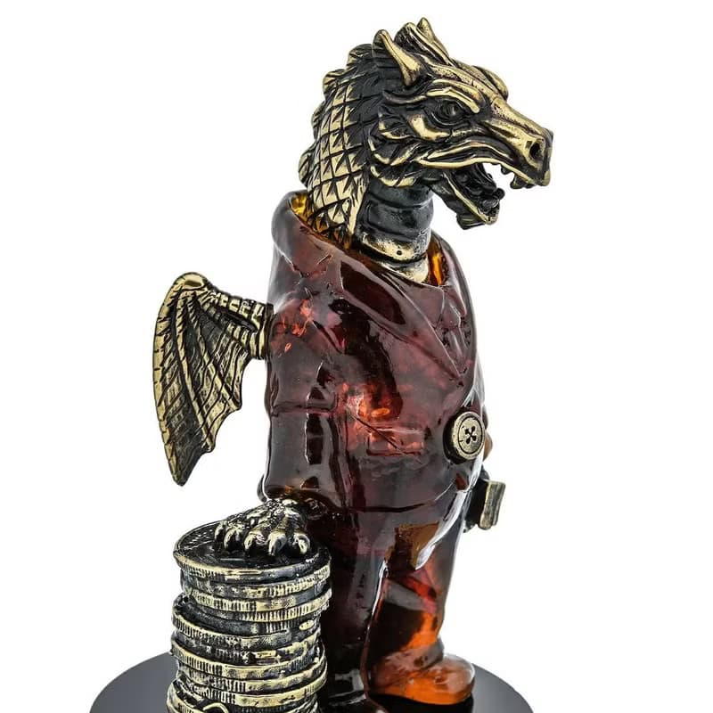 Sculpture of amber and bronze Bull|Amber Souvenir Gift|Amber Bull Figurine|