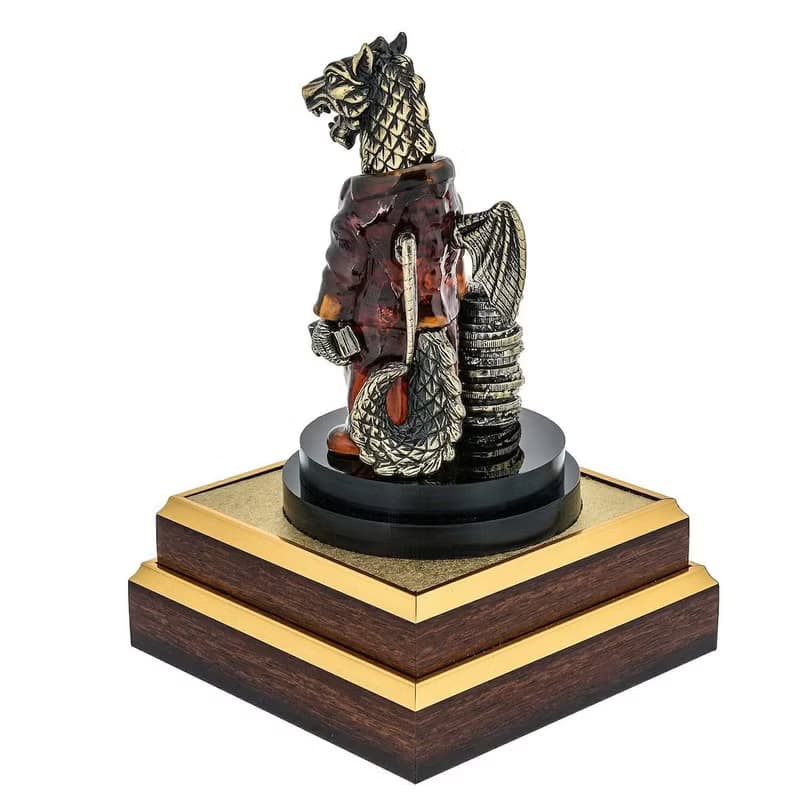 Sculpture of amber and bronze Bull|Amber Souvenir Gift|Amber Bull Figurine|