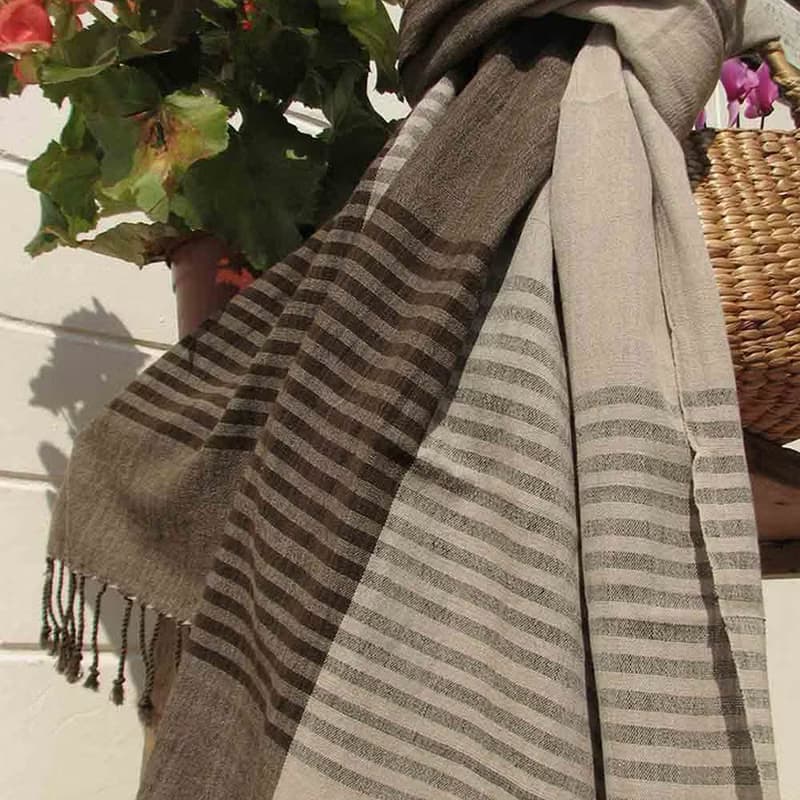 Ebony Stripe Hand Woven Cotton Scarf, Dark Brown