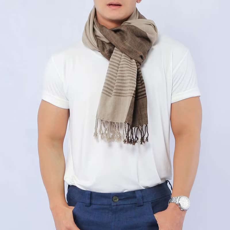 Ebony Stripe Hand Woven Cotton Scarf, Dark Brown