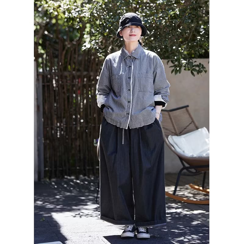 藍白格棉復古柔軟雙層外套
